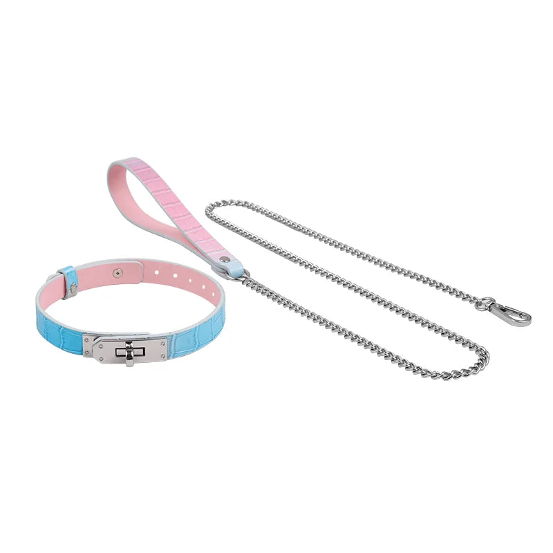 BDSM Collars Blue Pink Leather