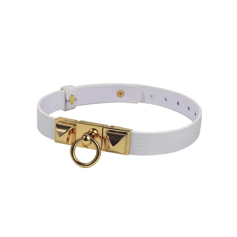 White Crocodile Leather BDSM Collar