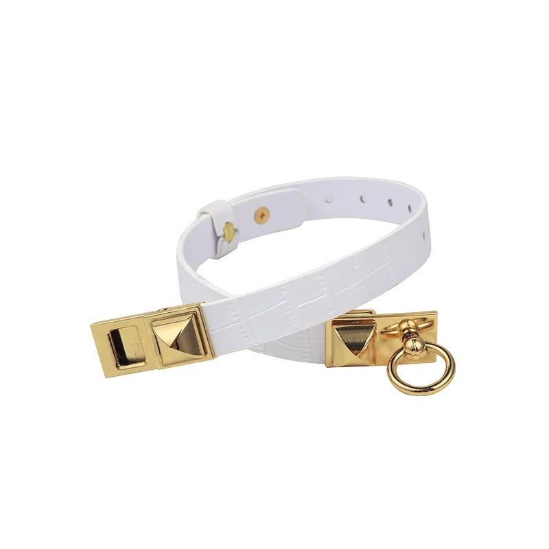 White Crocodile Leather BDSM Collar