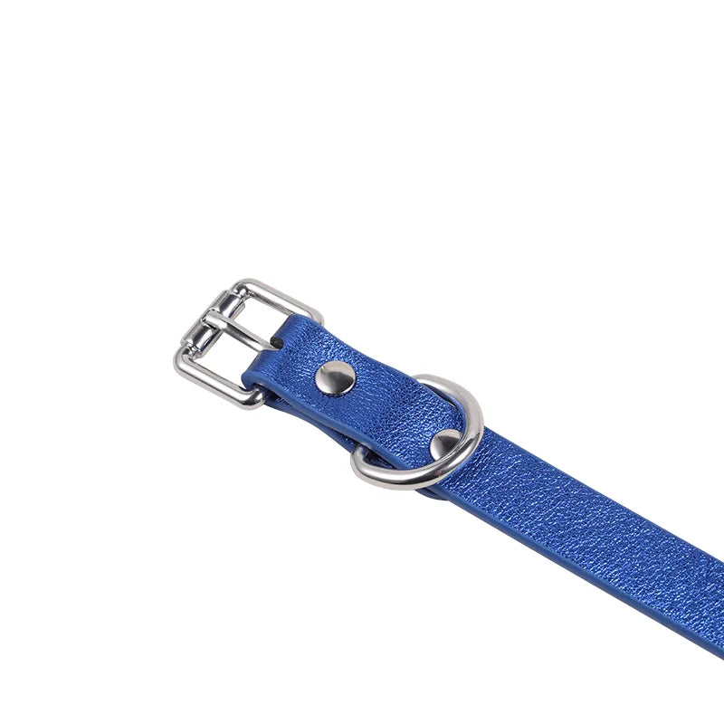 Silver Blue Shiny Leather BDSM Collars