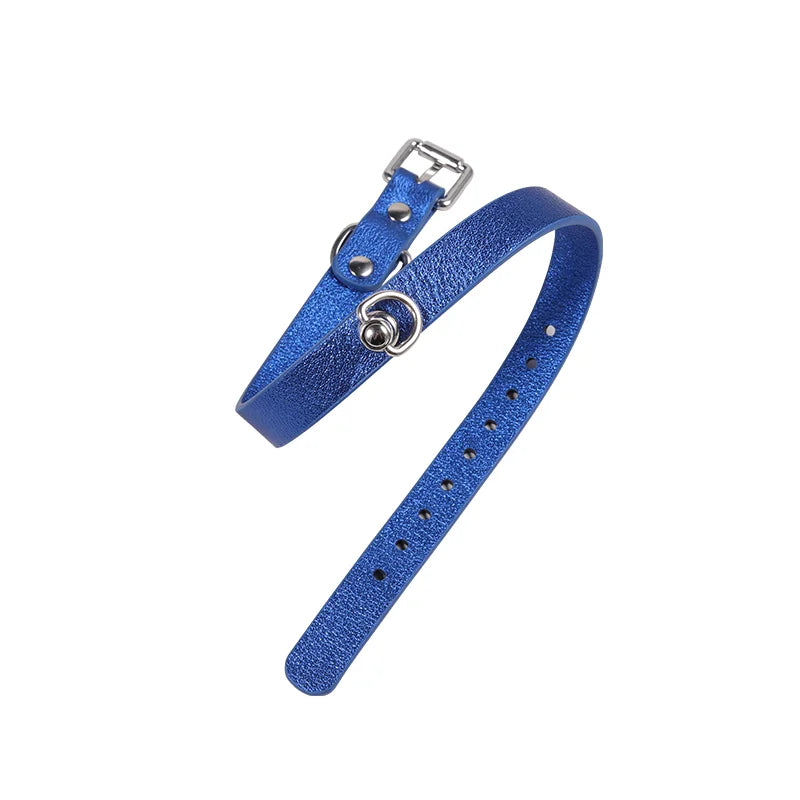 Silver Blue Shiny Leather BDSM Collars