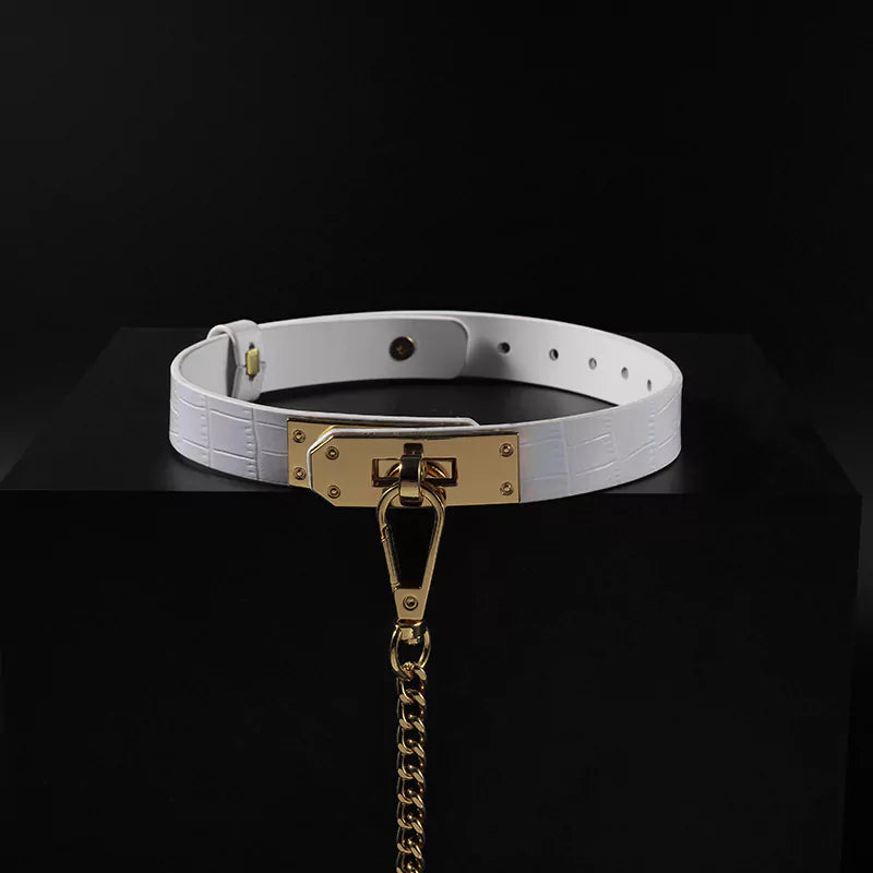 White Iridescent Crocodile BDSM Collars