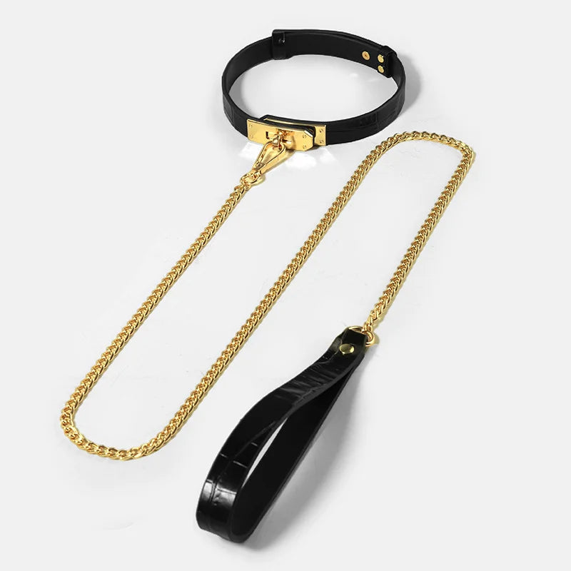 Leather Black bondage Choker BDSM Collars