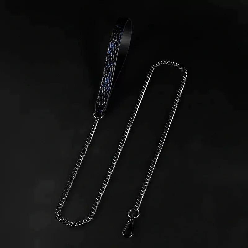 Black Crocodile Pattern Leather BDSM Collars