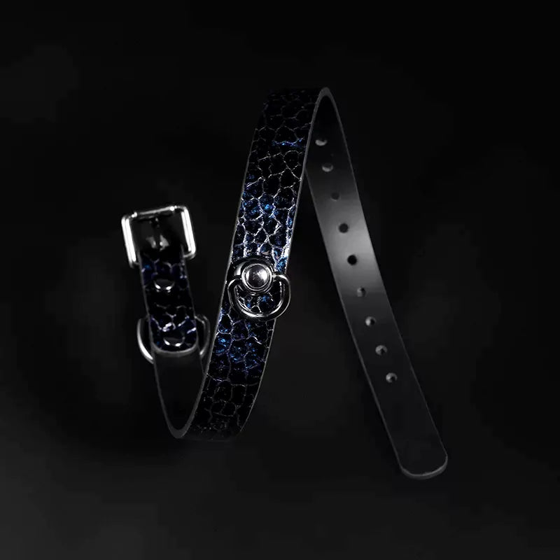 Black Crocodile Pattern Leather BDSM Collars