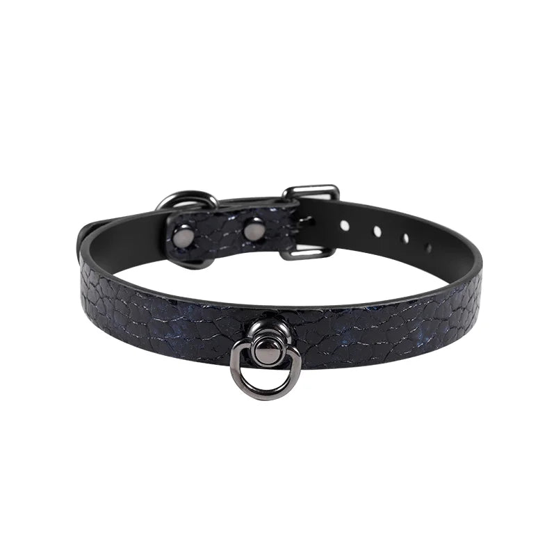 Black Crocodile Pattern Leather BDSM Collars