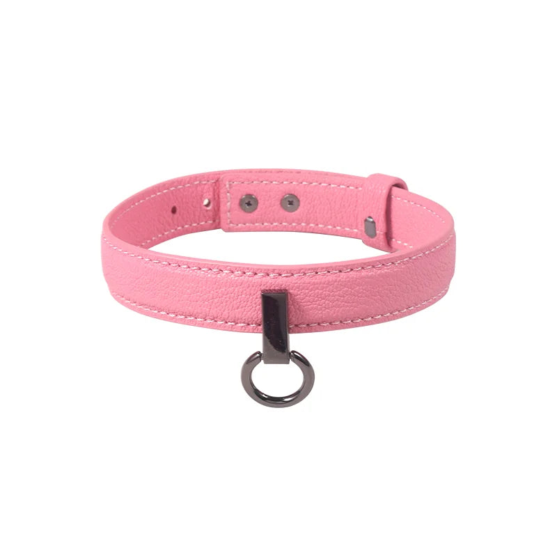 Pink Elegant Pendant Leather BDSM Collars