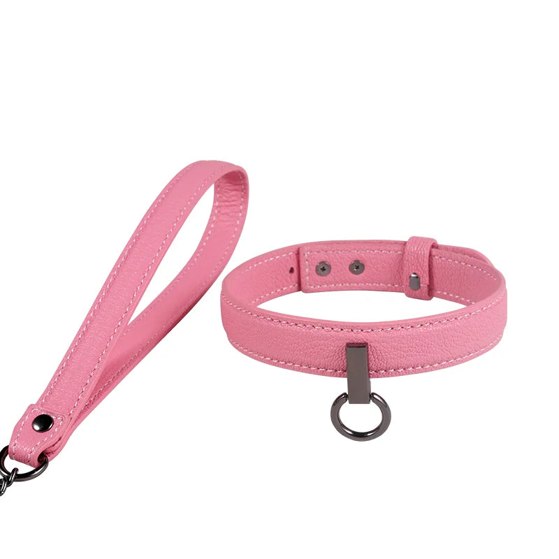 Pink Elegant Pendant Leather BDSM Collars