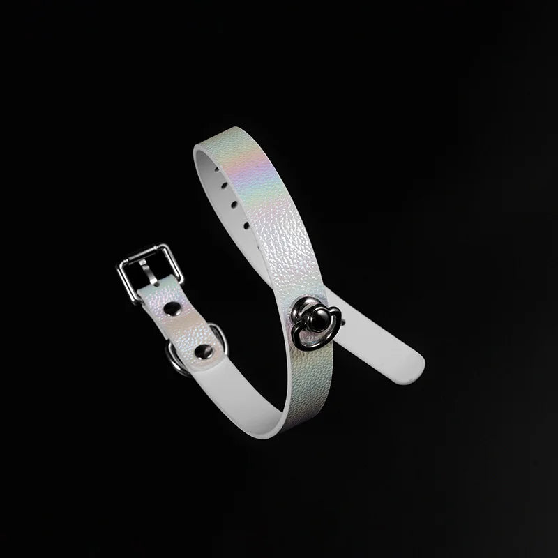 White Iridescent Textured Leather BDSM Choker