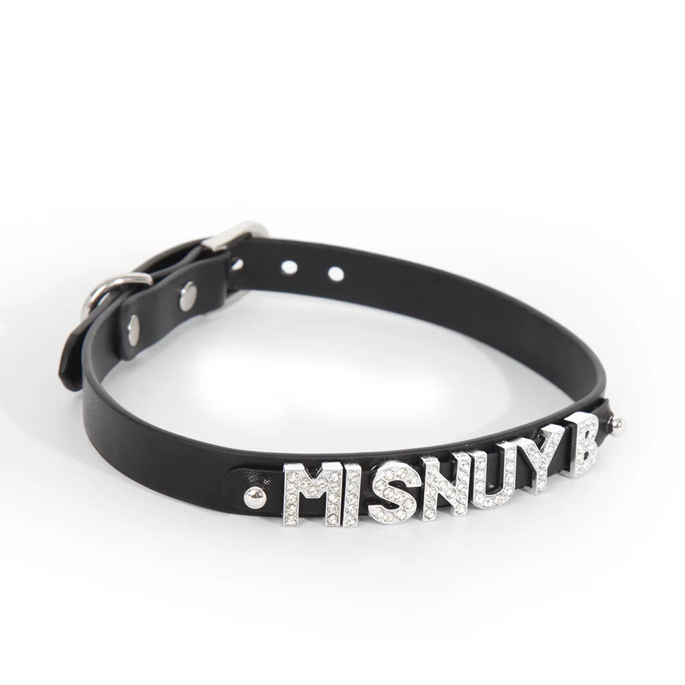 Leather Diamond Letter BDSM Collars