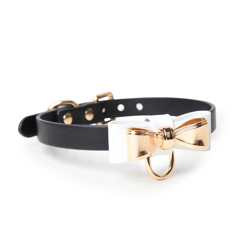 Leather Gold Bow Tie BDSM Collars