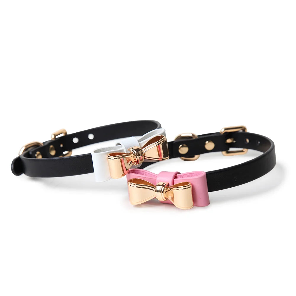 Leather Gold Bow Tie BDSM Collars