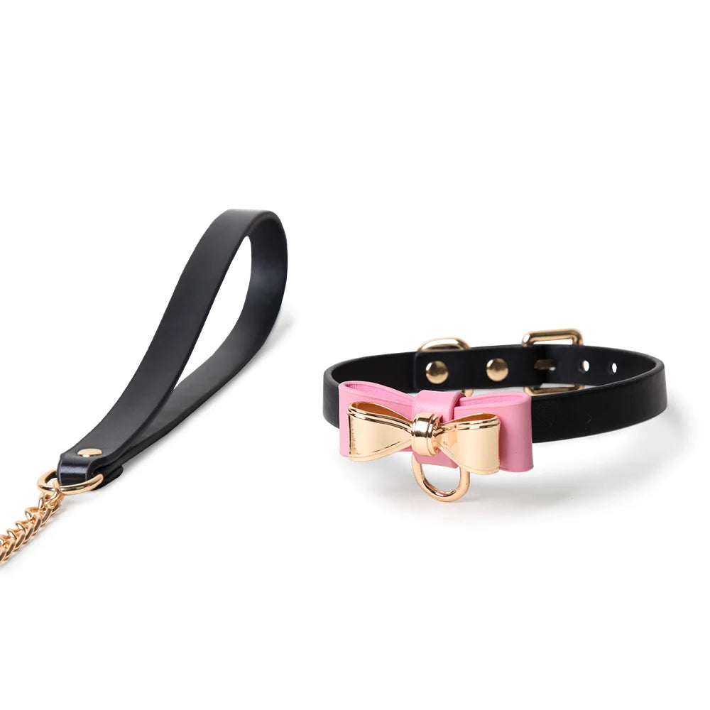 Leather Gold Bow Tie BDSM Collars