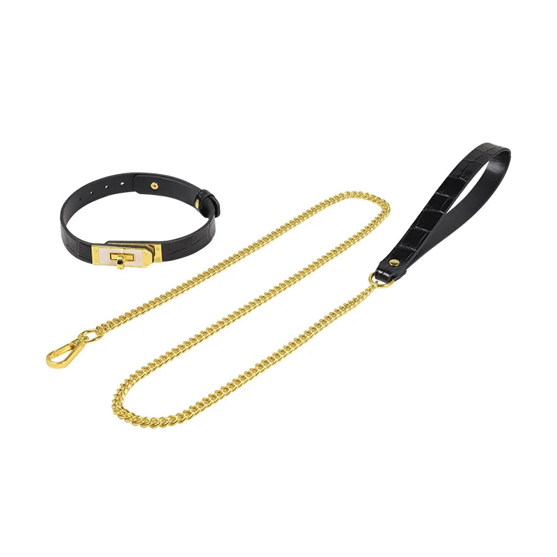 BDSM Collars with Gold Buckle