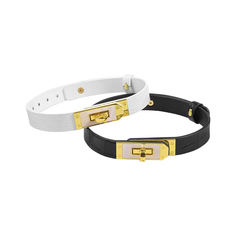 BDSM Collars with Gold Buckle