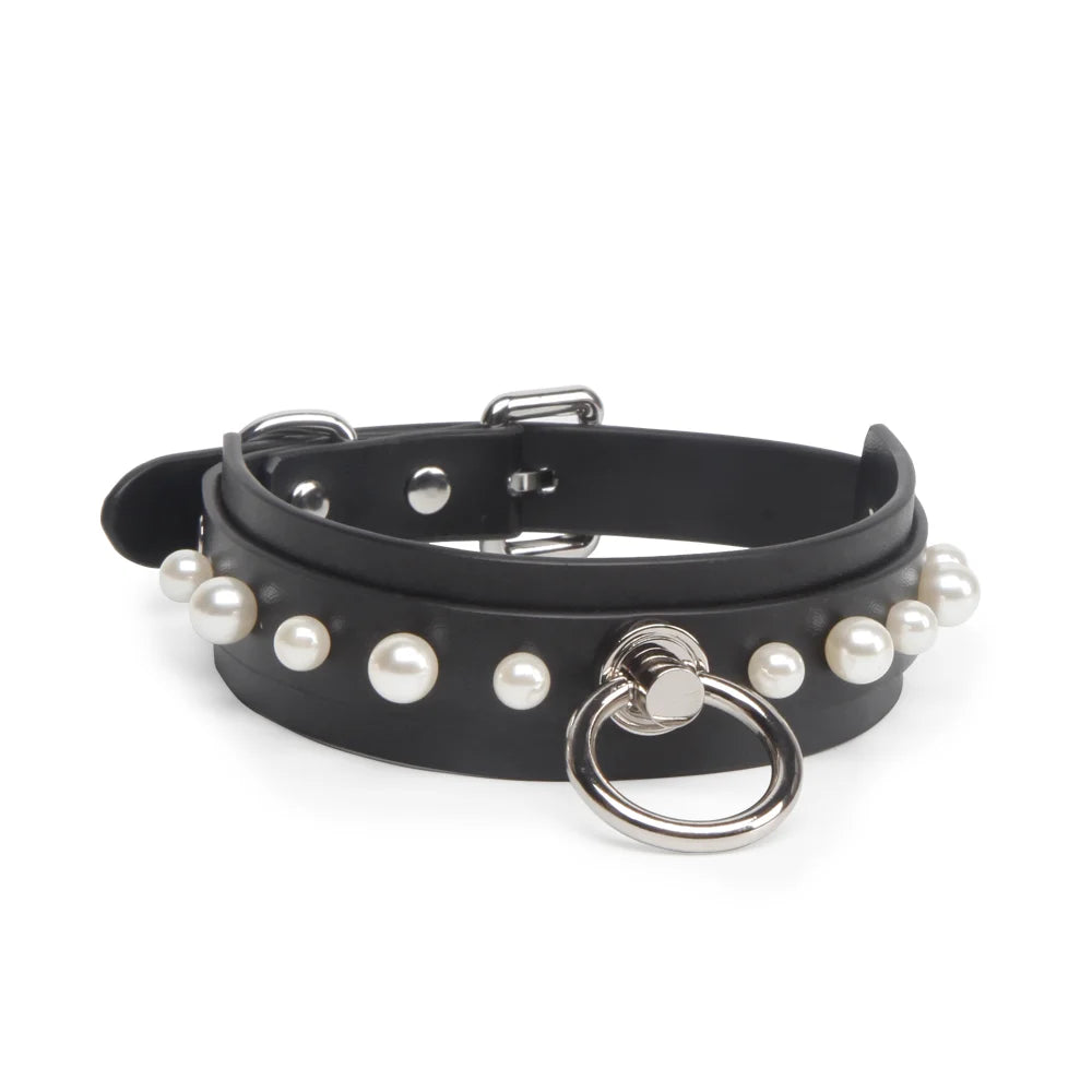 Pink Pearl Leather BDSM Collars