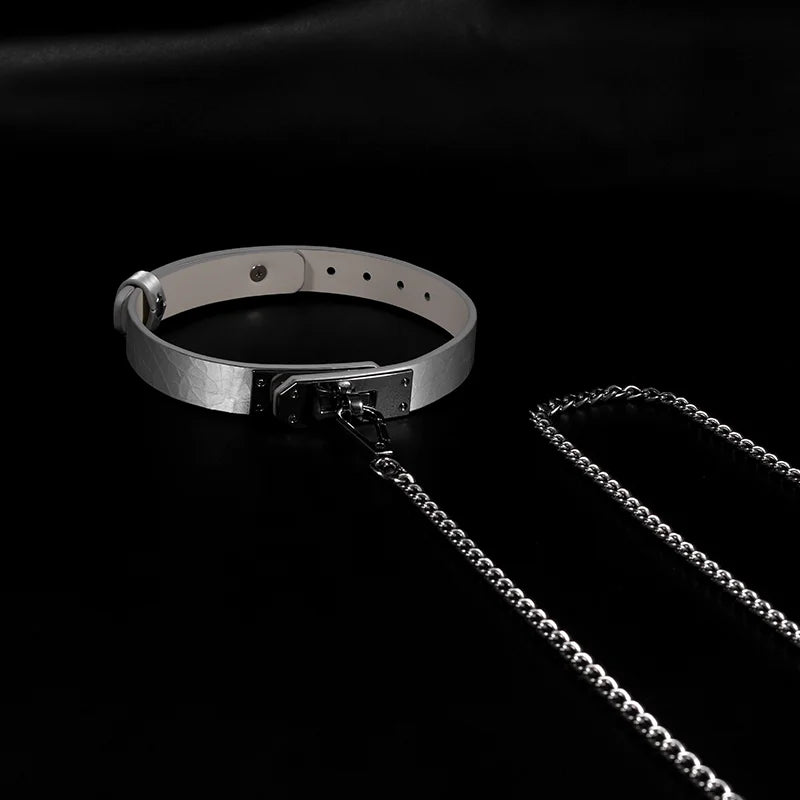 Silver Textured Leather BDSM Collars
