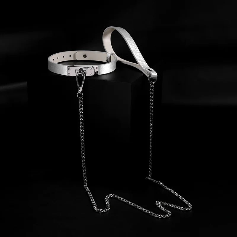 Silver Textured Leather BDSM Collars