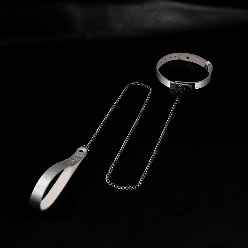 Silver Textured Leather BDSM Collars