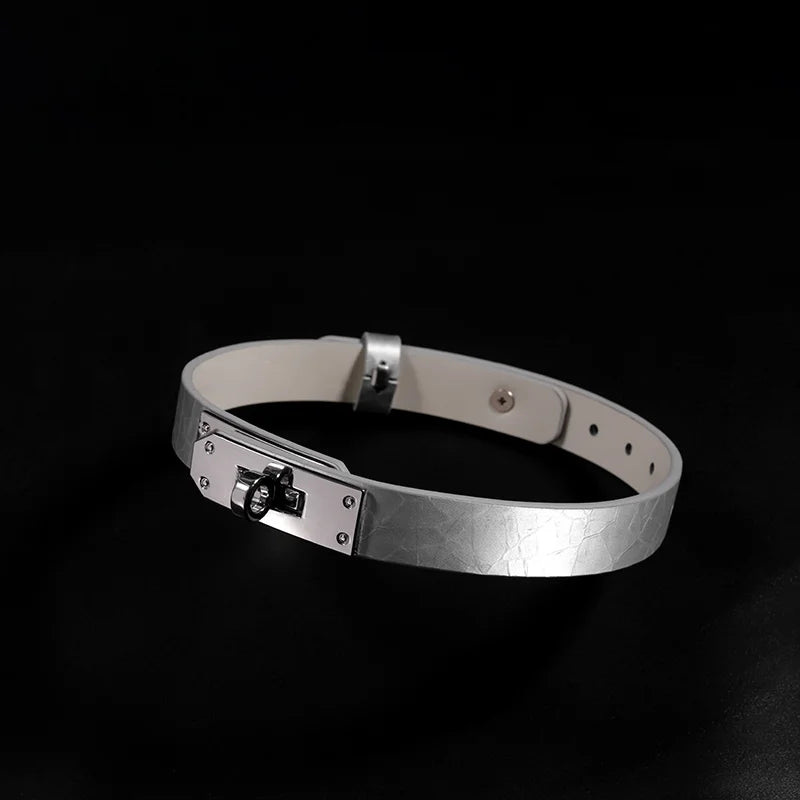 Silver Textured Leather BDSM Collars