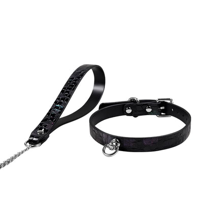 BDSM Collar Black Starry Crocodile Pattern