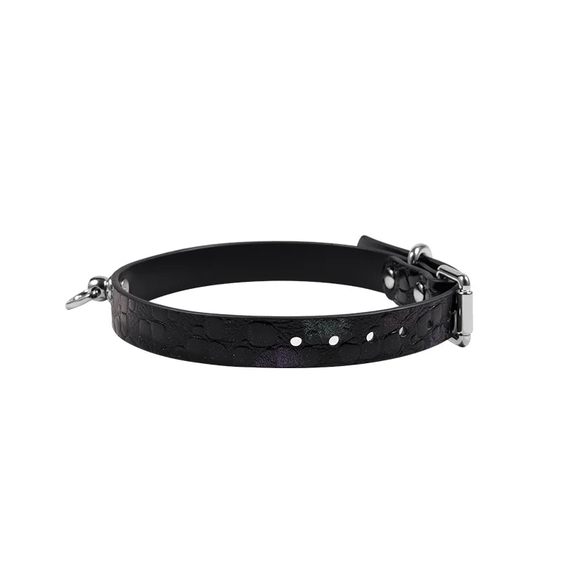 BDSM Collar Black Starry Crocodile Pattern