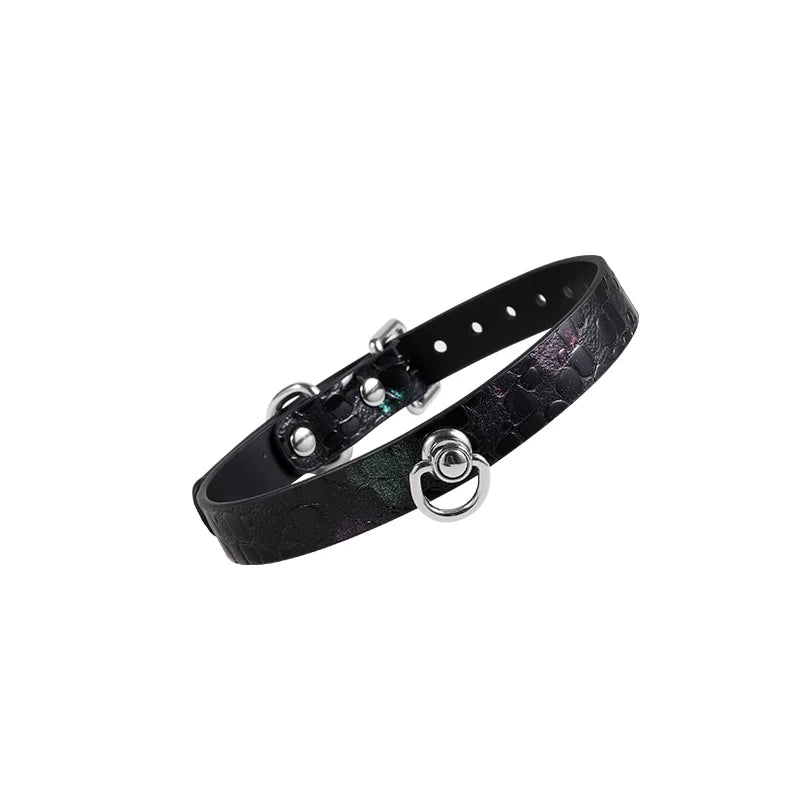 BDSM Collar Black Starry Crocodile Pattern