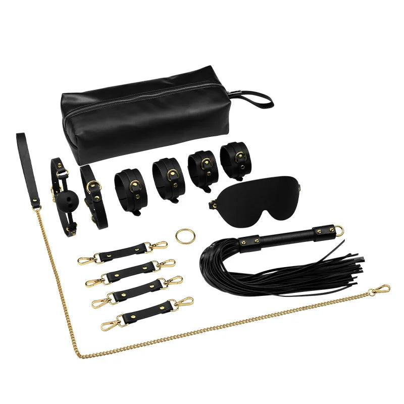 BDSM Bondage Kit Leather with Gold Accents Male BDSM Outfit