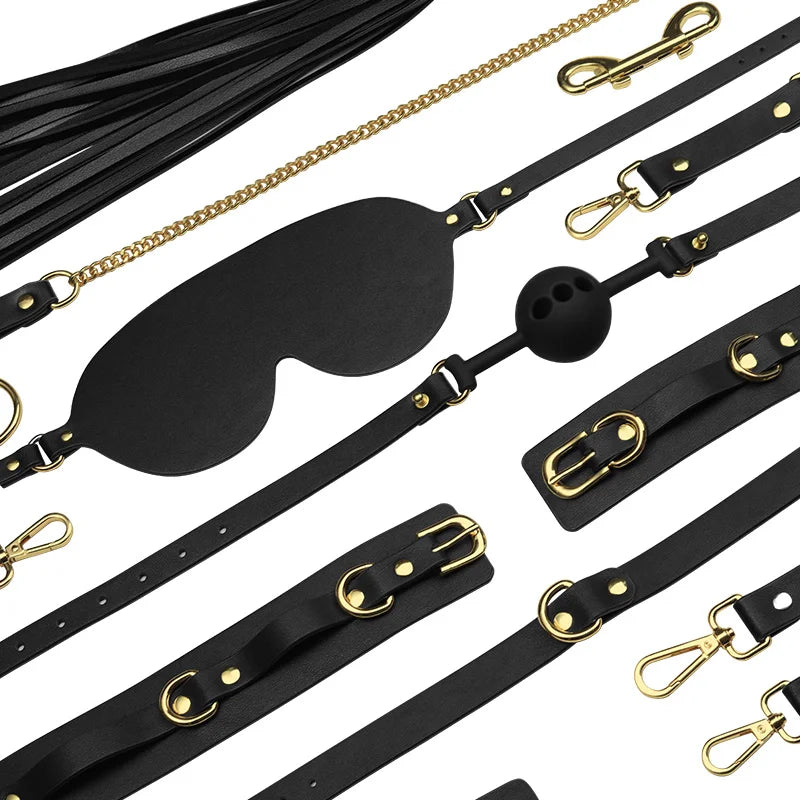 BDSM Bondage Kit Leather with Gold Accents Male BDSM Outfit