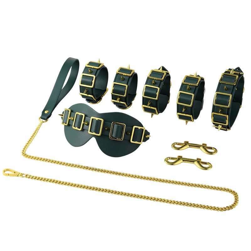 BDSM Bondage Kit - Black Punk Style with Decorative Buckles