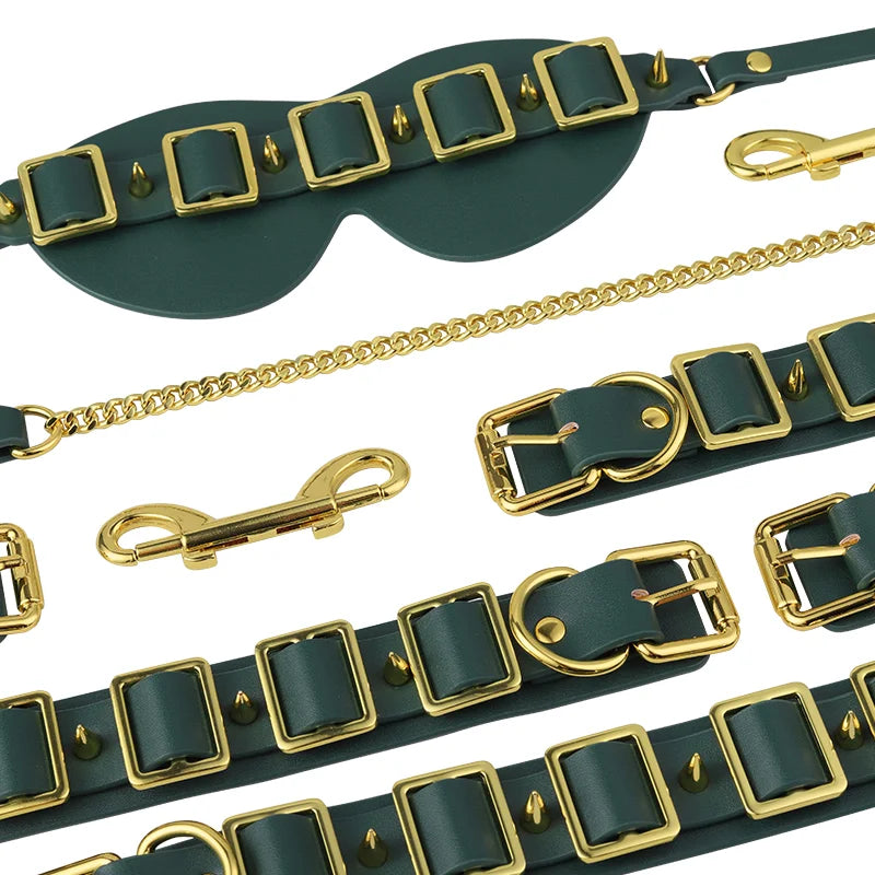 BDSM Bondage Kit - Black Punk Style with Decorative Buckles