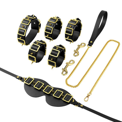 BDSM Bondage Kit - Black Punk Style with Decorative Buckles