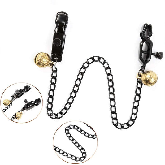 Charming Metal Chain Nipple Clamps with Bells for BDSM Fun