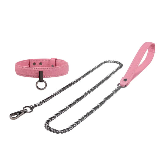 Pink Elegant Pendant Leather BDSM Choker