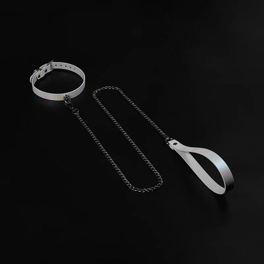 White Iridescent Textured Leather BDSM Choker