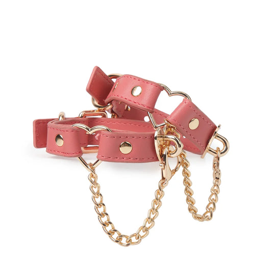 Heart Lock Leather BDSM Ankle and Wrist Cuffs