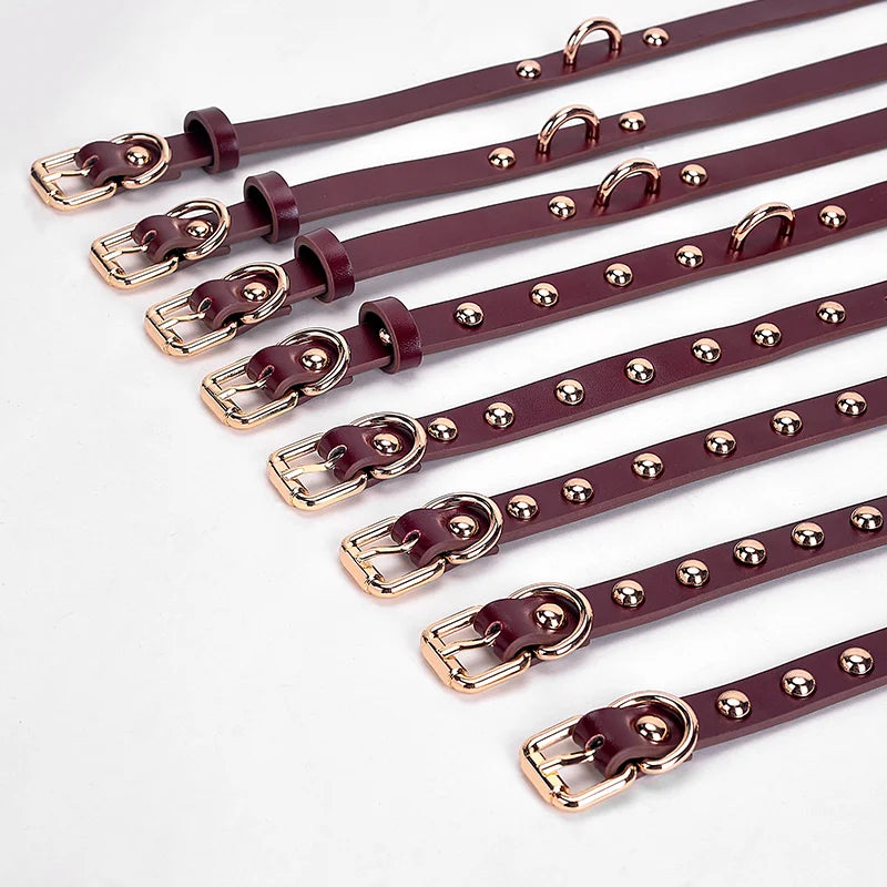 Burgundy Leather 13-Piece BDSM Bondage Kit with Studs