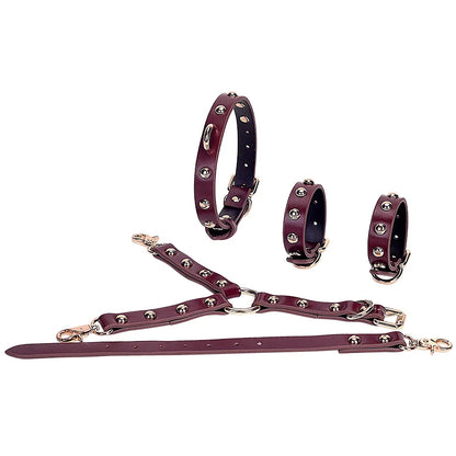 Burgundy Leather 13-Piece BDSM Bondage Kit with Studs