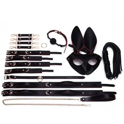 Black Leather BDSM Bondage Gear with Bunny Ears