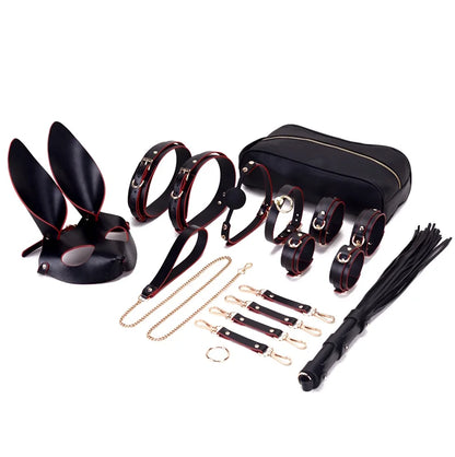 Black Leather BDSM Bondage Gear with Bunny Ears