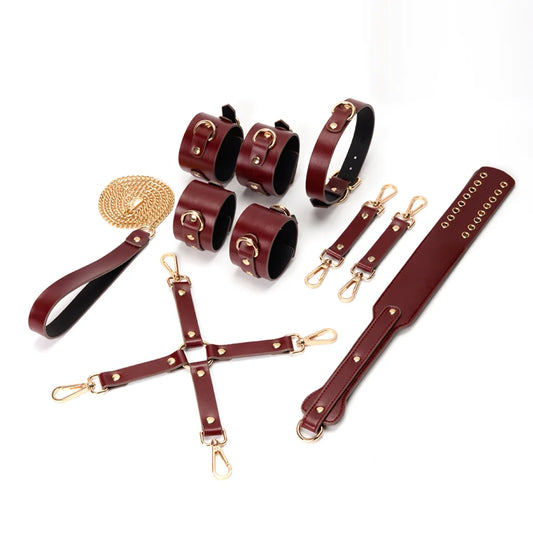 Burgundy and Black BDSM Bondage Gear with Studded Texture