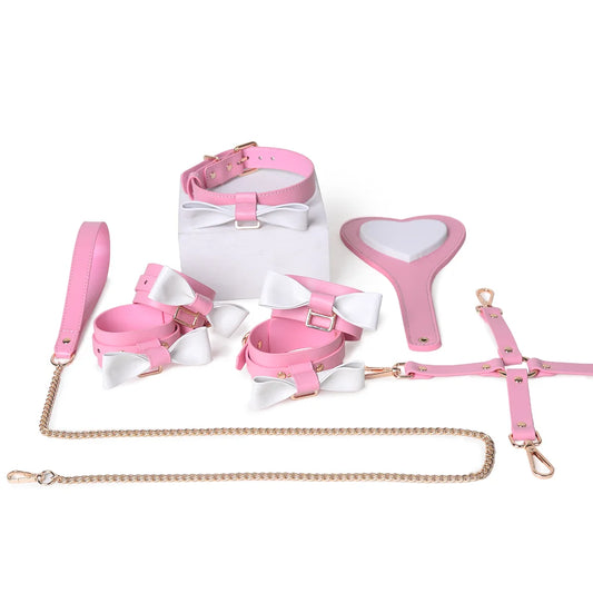 Pink Leather BDSM Bondage Gear with Cute Heart Design