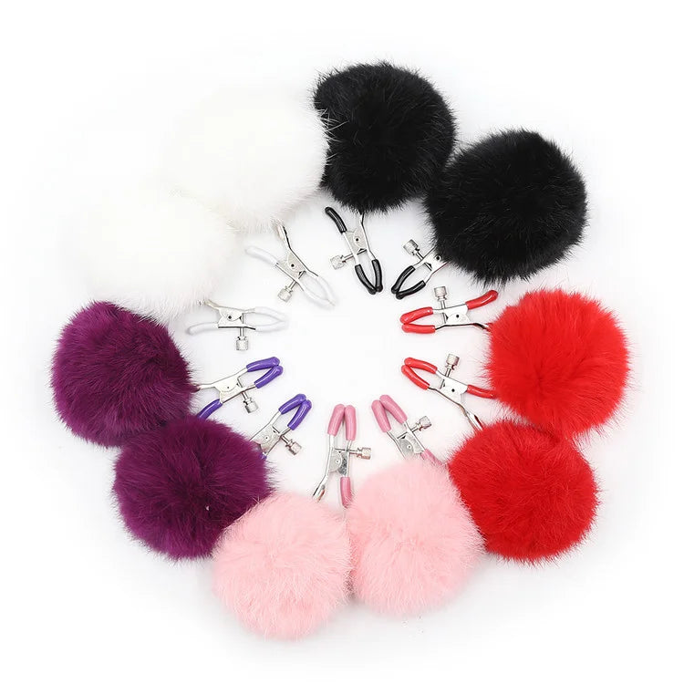 Flirty Fur Ball Nipple Clamps BDSM Accessory