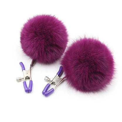 Flirty Fur Ball Nipple Clamps BDSM Accessory