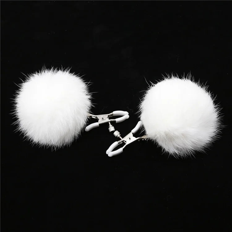 Flirty Fur Ball Nipple Clamps BDSM Accessory