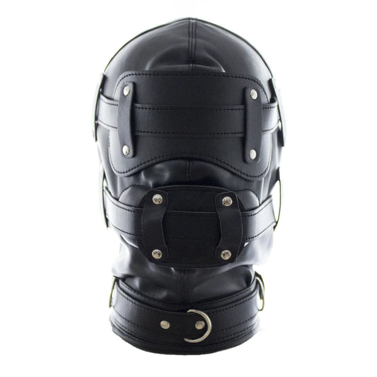 Punk Full Coverage Leather BDSM Hood with Dildo and Eye Mask