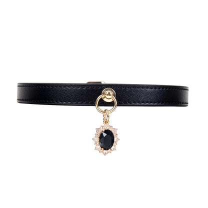 Elegant Gem Pendant Leather BDSM Choker