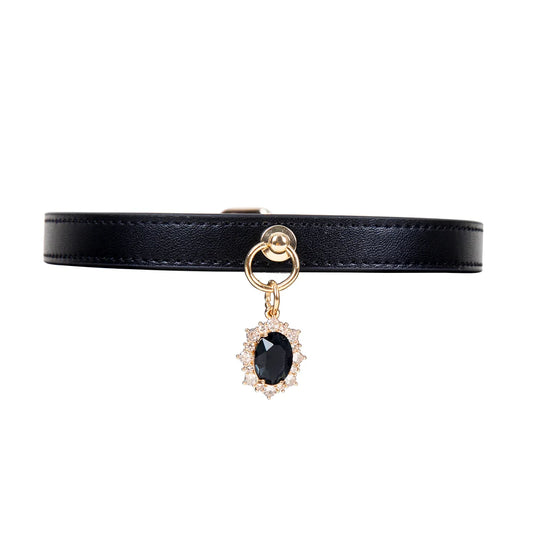 Elegant Gem Pendant Leather BDSM Collars