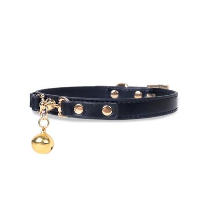 Leather Gold Bell BDSM Choker for Elegant Play