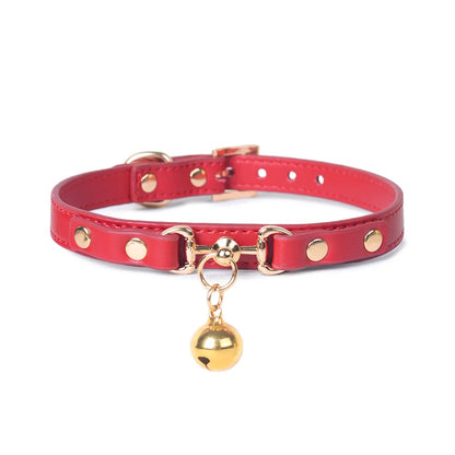 Leather Gold Bell BDSM Choker for Elegant Play